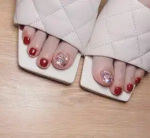 假脚甲片贴片ins新娘穿戴美甲手工夏日脚趾甲指甲抖音亮片红色