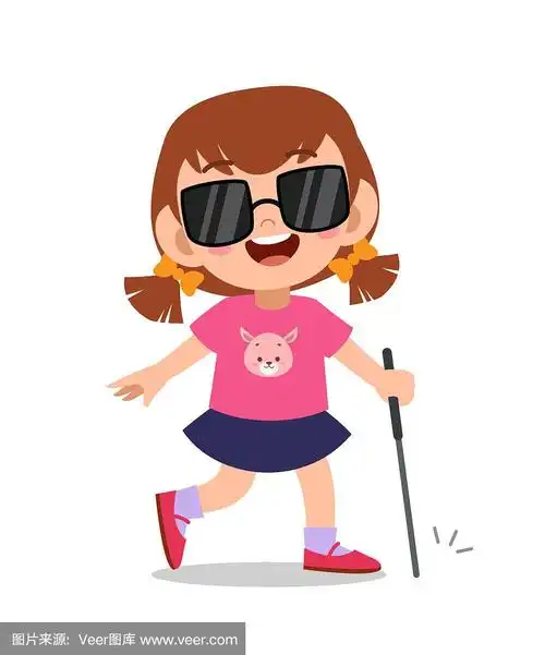 儿童盲人残疾矢量插图