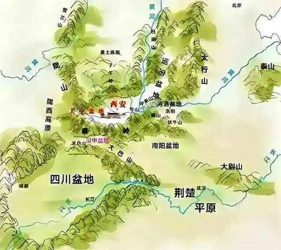关中汉中秦岭地形地势水系图