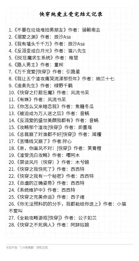 【书单】快穿纯爱主受完结文