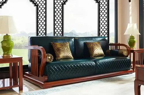 尊贵气派 桃花芯木真皮三人位沙发