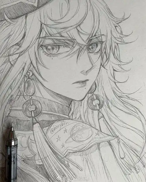 神仙画师微博转载二次元人物黑白动漫素材插画绘画线稿手绘女生男生