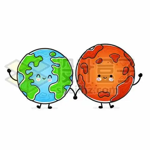 卡通火星手拉手手绘儿童插画1049812矢量图片免抠素材 科学地理-第1张