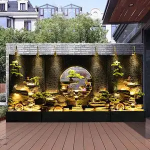 大型水幕墙假山流水喷泉摆件屏风隔断公司酒店风水墙别墅庭院水景