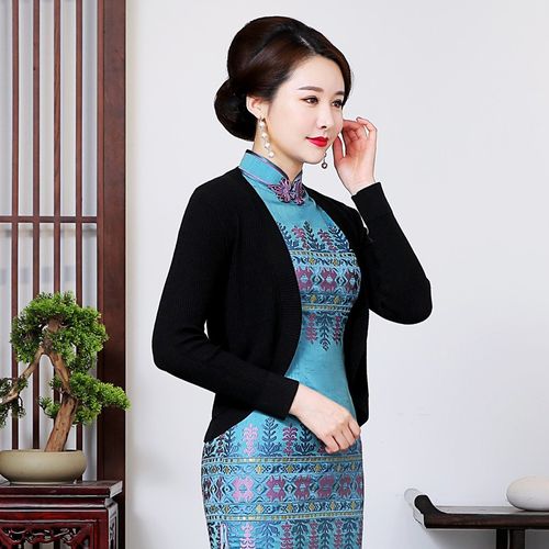 搭配旗袍外搭的外套针织开衫女春秋优雅年轻复古长袖修身简约披肩