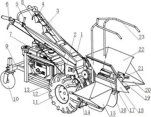 一种动力后置手扶式单行玉米收割机