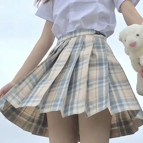 jk制服格子裙女学生裙子初中生少女格裙下半身百搭学院风百褶裙夏树莓