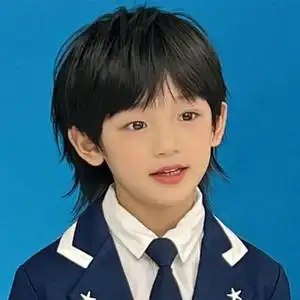 儿童假发男短发鲻鱼头齐刘海假发套自然个性狼尾逼真少年全头套式