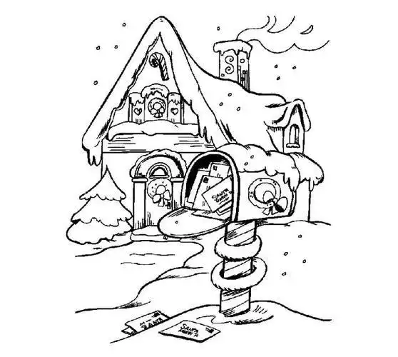 房子树的雪景简笔画大图