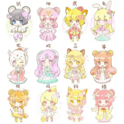 十二星座十二生肖古风公主卡通简笔画合集