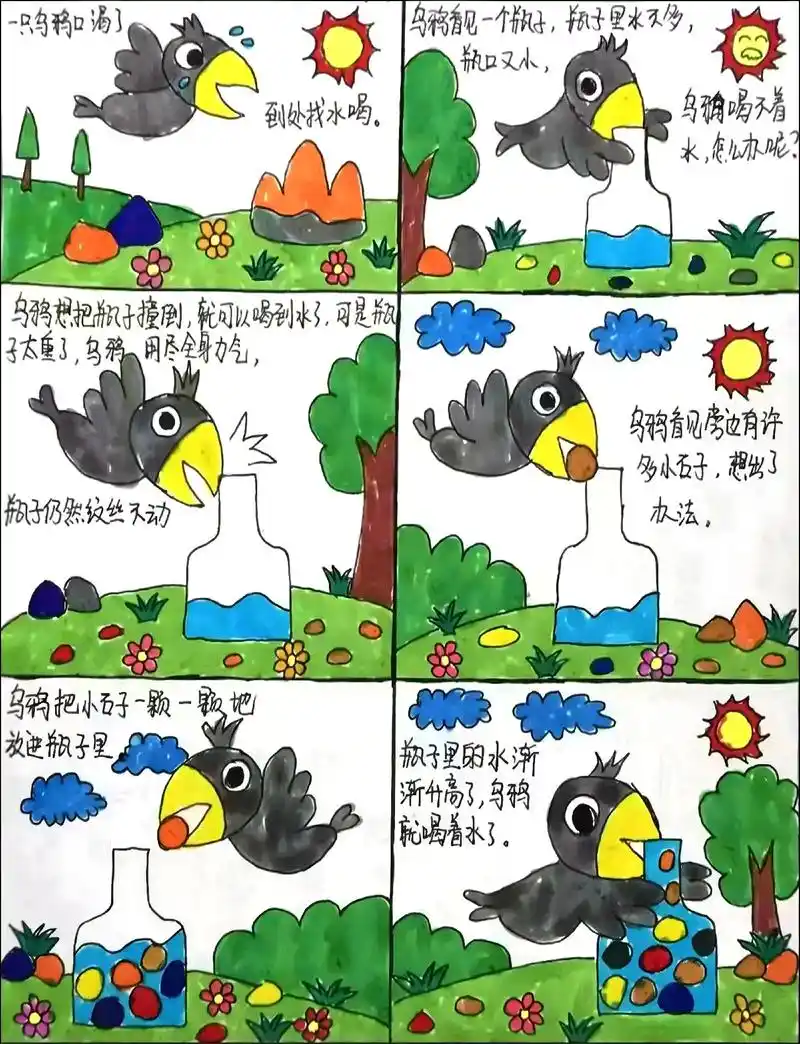 乌鸦喝水.线稿可打印 #主题画 #知识分享 #乌鸦喝水 #手 - 抖音