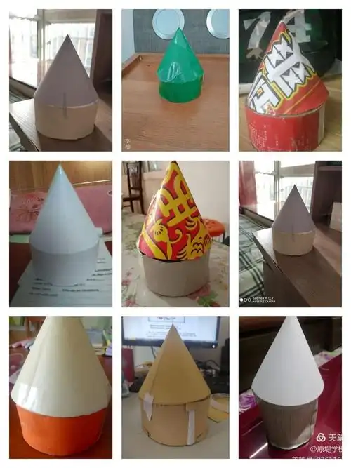 其他学生也不甘落后制作出来属于自己的,符合要求的圆锥.