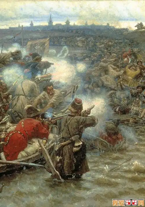 百科 世界名画 人物油画    苏里科夫《叶尔马克征服西伯利亚》局部