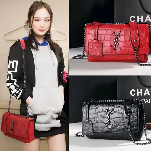 2017新款杨幂明星同款女包单肩斜挎包老花链条小包小方包