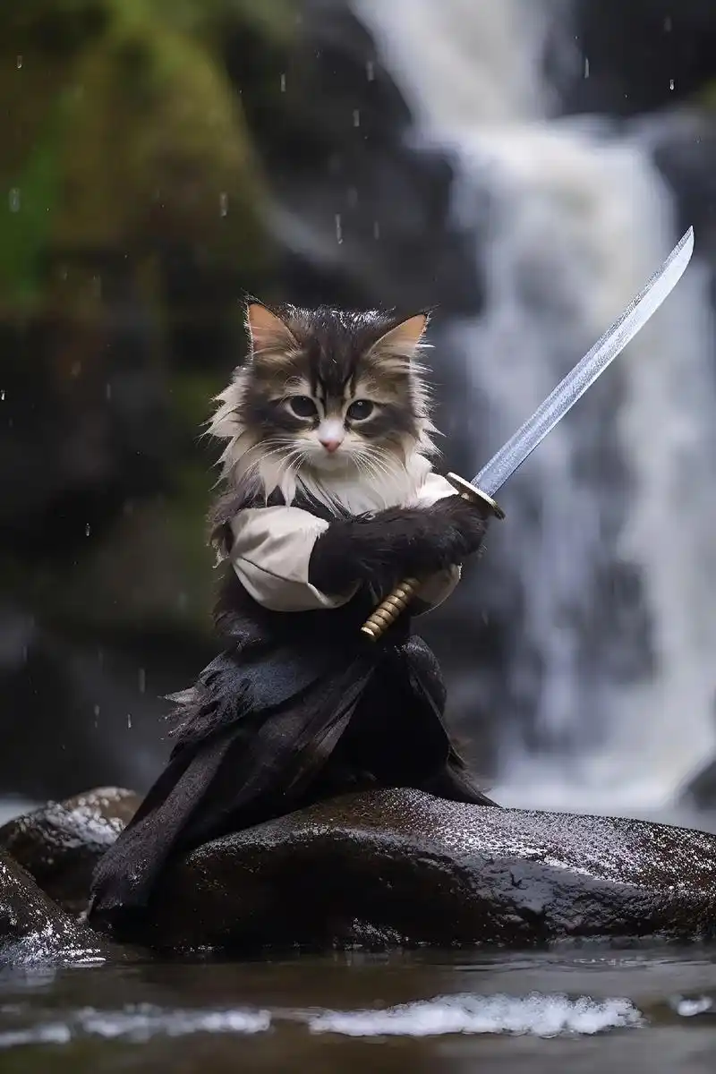 醒图 无敌剑客猫泰裤辣,拿着锋利无比的剑你怕不怕#功夫猫17 - 抖