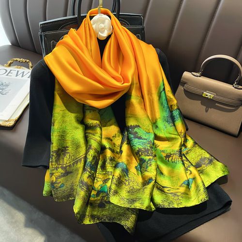 恒源祥只此青绿千里江山图大丝巾女长纱巾春秋冬季妈妈护颈围脖子薄