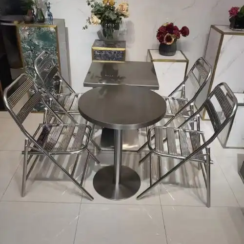 工业风不锈钢餐桌椅组合 酒店餐厅奶茶店桌椅 不锈钢桌椅