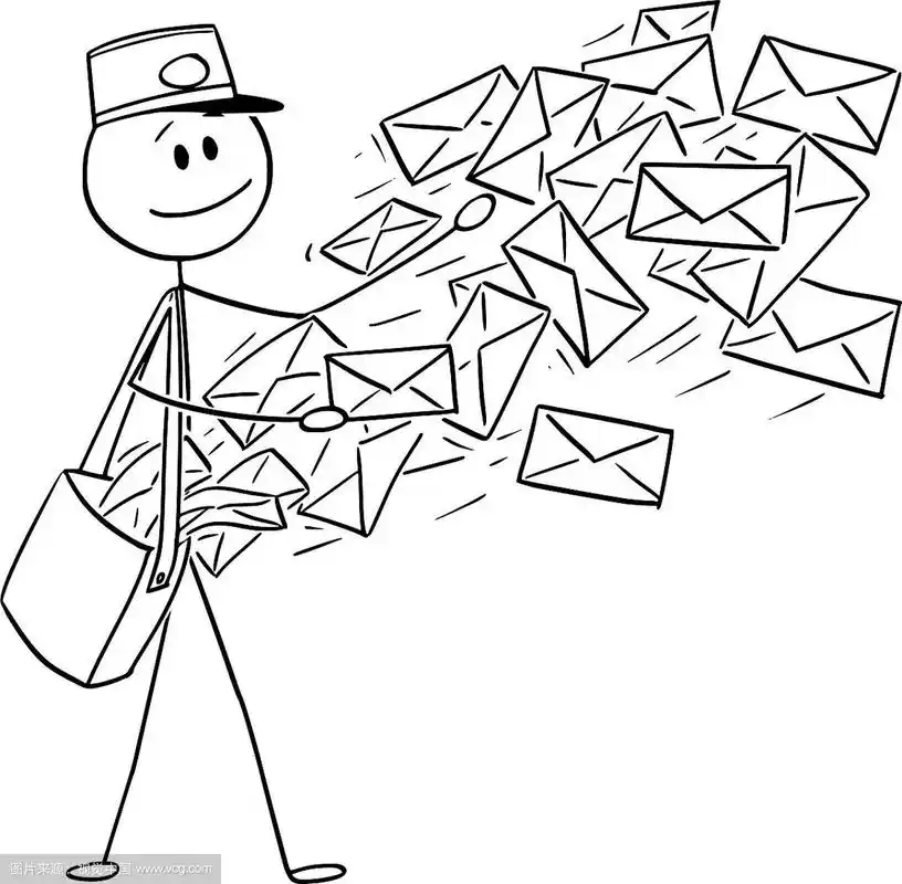 概念卡通邮差送信或