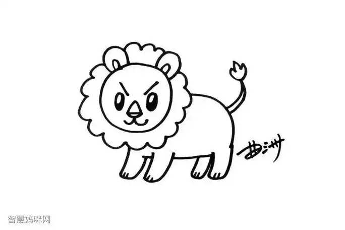 凶狠表情卡通狮子简笔画画法步骤