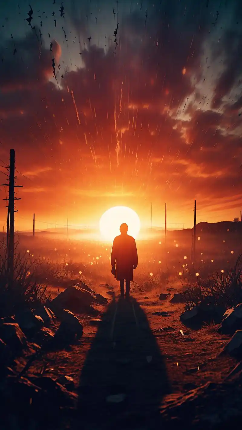 悲伤黄昏,氛围感壁纸94 黄昏时分,天空被染成一片橙红,悲伤的情绪在