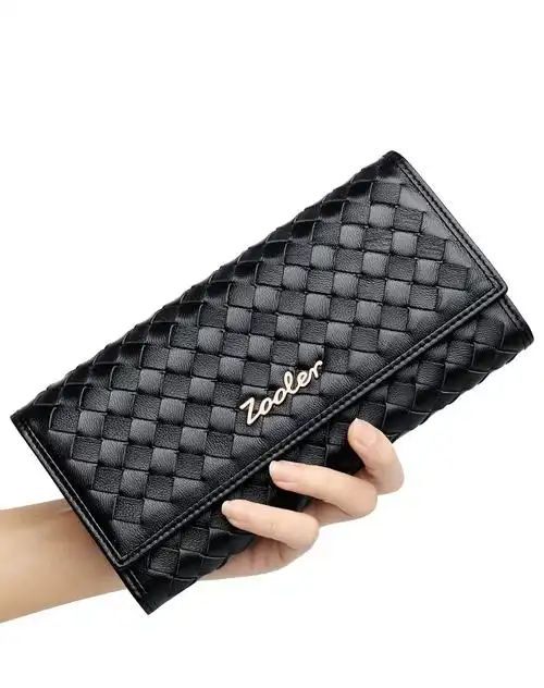 2016新款秋冬女款黑色羊皮编织手拿包