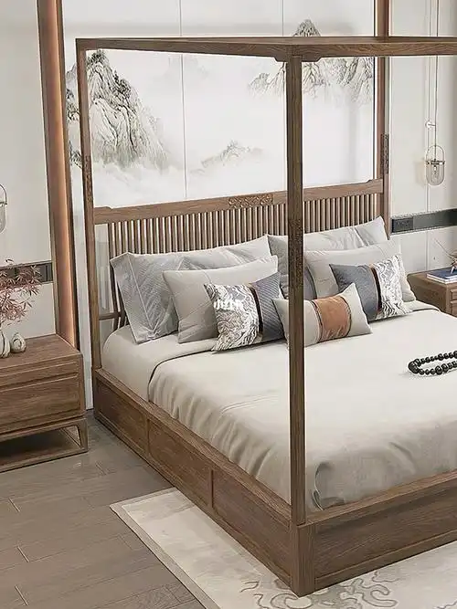 实木禅意架子床新中式民宿别墅卧室家具