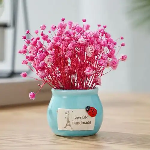 中秋节礼物迷你永生花满天星干花花瓶汽车载盆栽家居办公室桌摆件粉色