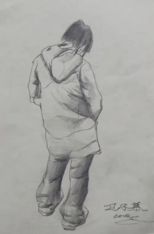 青年女子背面人物速写卫子慕画