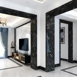 百轩 电视背景墙仿大理石门套框线条包边垭口阳台门弧形 黑金花
