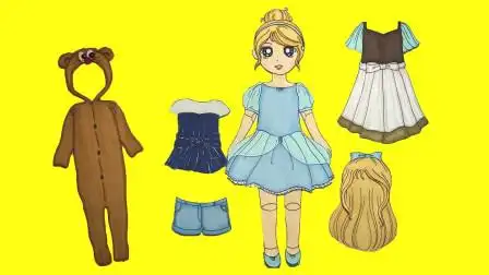 纸娃娃换装贴纸,仙蒂公主的连衣裙和动物睡衣很漂亮呀!