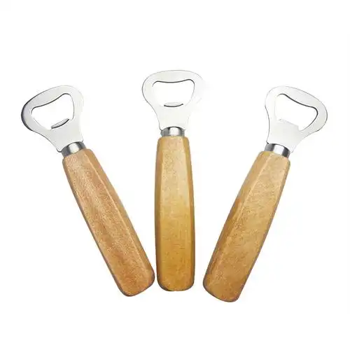 不锈钢啤酒开瓶器创意木质酒起子木柄汽水抽实木瓶起子可加印logo