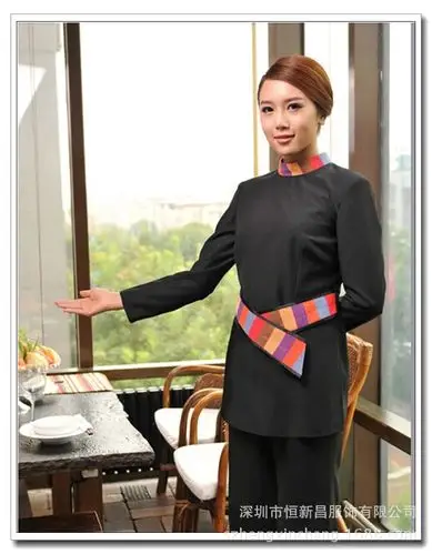 hv 酒店迎宾礼仪服务员制服 韩国料理西餐厅餐饮传菜员长袖工作服