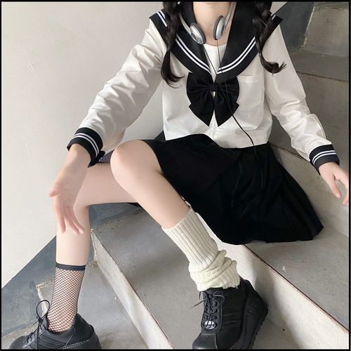 三亿少女jk不良长裙黑三本基础款全套水手服秋季jk制服裙正版套装