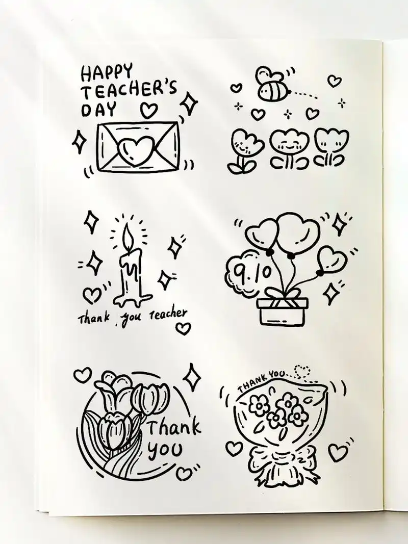 ins简笔画|可爱的教师节手绘素材准备好了 打卡教师节贺卡小素材祝每