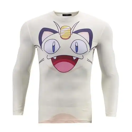 日系动画皮卡丘紧身衣健身服3d男女运动长袖薄篮t恤