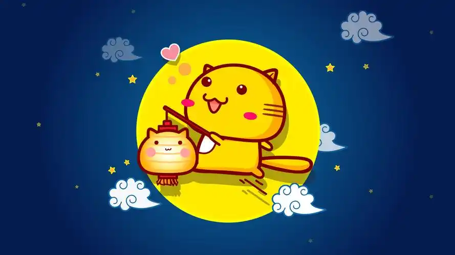 哈咪猫中秋节卡通可爱高清宽屏桌面壁纸