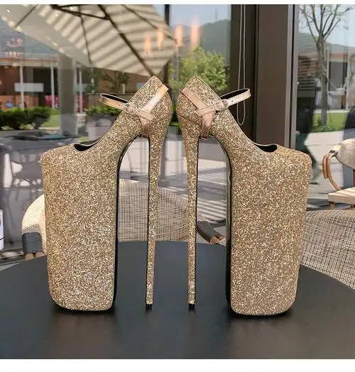 恨天高30cm伪娘高跟鞋30cm防水台大码细跟夜店主播性感超高鞋 红色 35