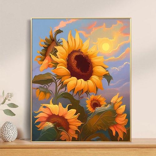 琴棋书画新款初学者自己填色数字油画向日葵风景diy卧室儿童装饰画