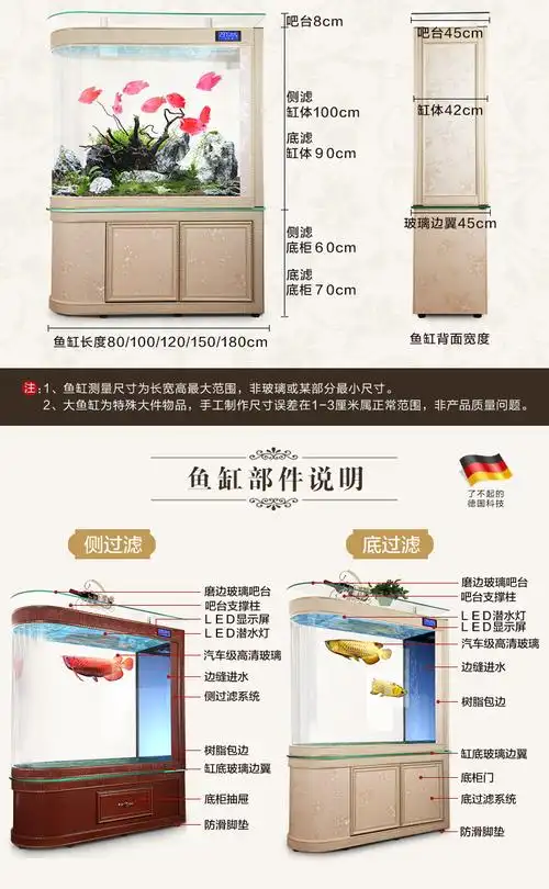 德国德克欧式金鱼缸水族箱u型大型中型生态屏风客厅锦鲤鱼缸1.2米1.