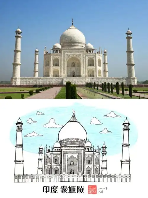 线描印度泰姬陵