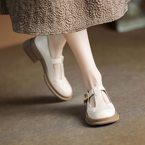 nai jiu 素描乐稿~圆头单鞋厚底真皮丁字鞋玛丽珍复古百搭中跟鞋