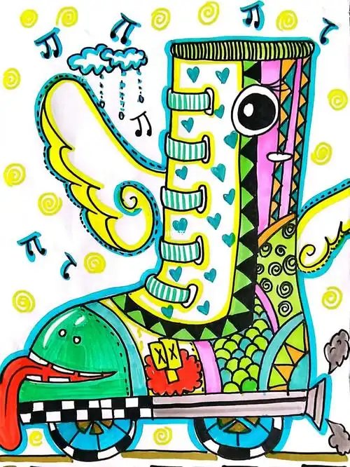 儿童创意画移动的鞋子