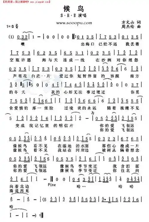《候鸟》简谱