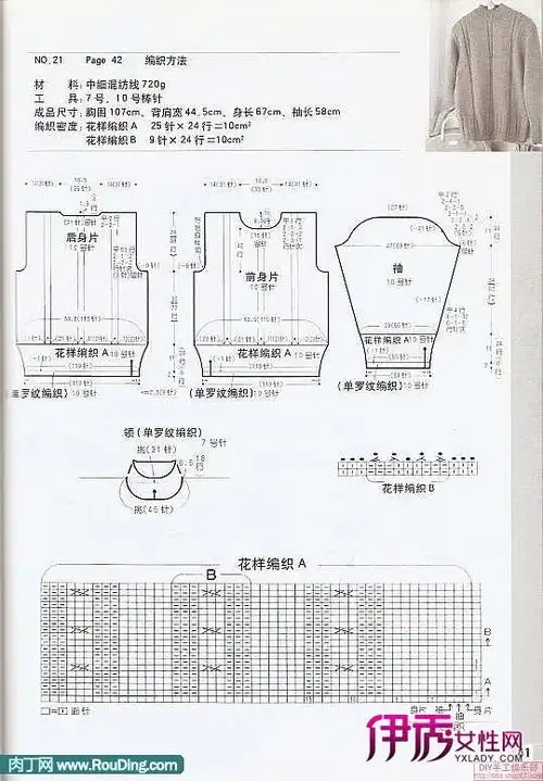 男士毛衣编织花样:先按领口大小和毛线的粗细起头,一般在40针左右,分