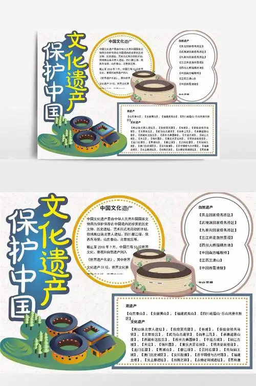 保护中国文化遗产(09)小报手抄报模板