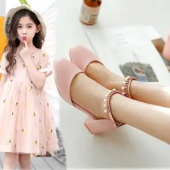 夏季新款儿童高跟鞋中大童学生10-12-15岁公主鞋 白色 34码 脚长22cm