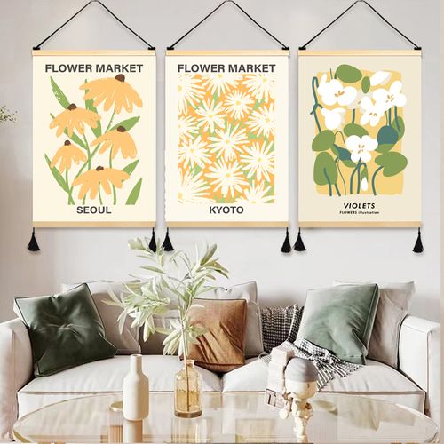 小清新花朵挂画暖色系装饰画客厅沙发背景画卧室床头画治愈系壁画