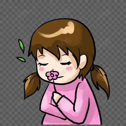 免抠元素 手绘/卡通元素 博物馆 手绘闻花朵的女孩.