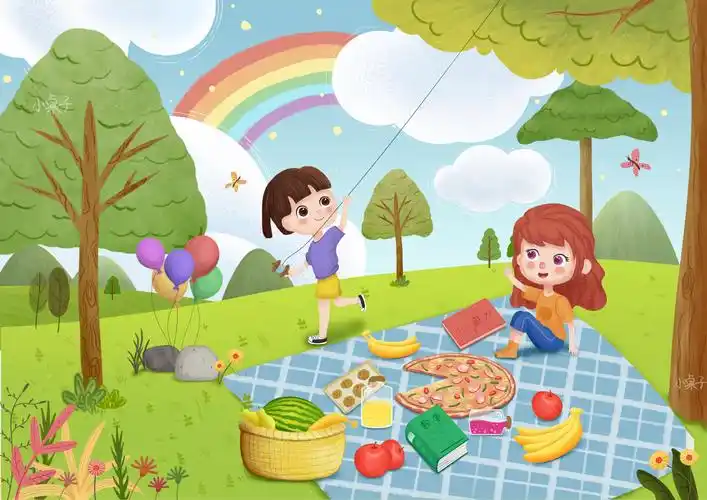 在公园玩耍的小朋友/野餐