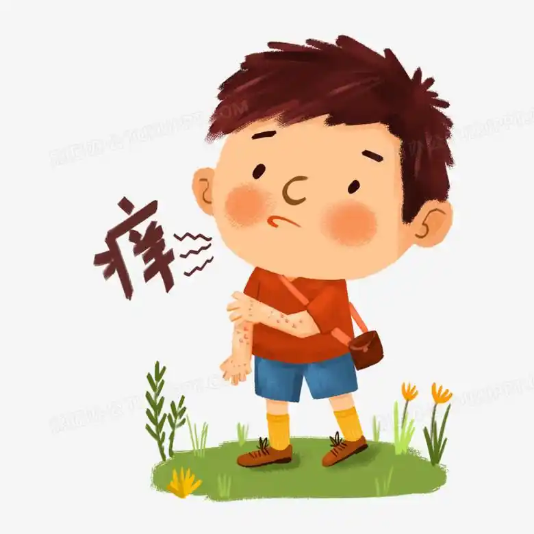 手绘卡通小男孩挠痒插画免抠元素